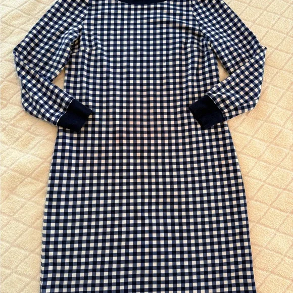Talbots Blue & white Gingham Terry Shift Dress Size Medium long sleeves